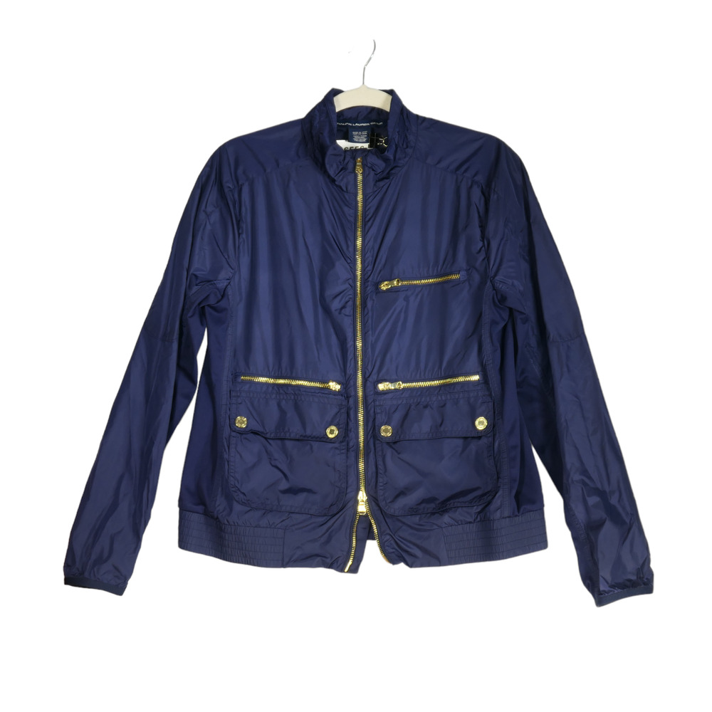 Ralph Lauren Golf Windbreaker Womens Small Blue Gold Zippers Full Zip Jacket - Picture 2 of 11